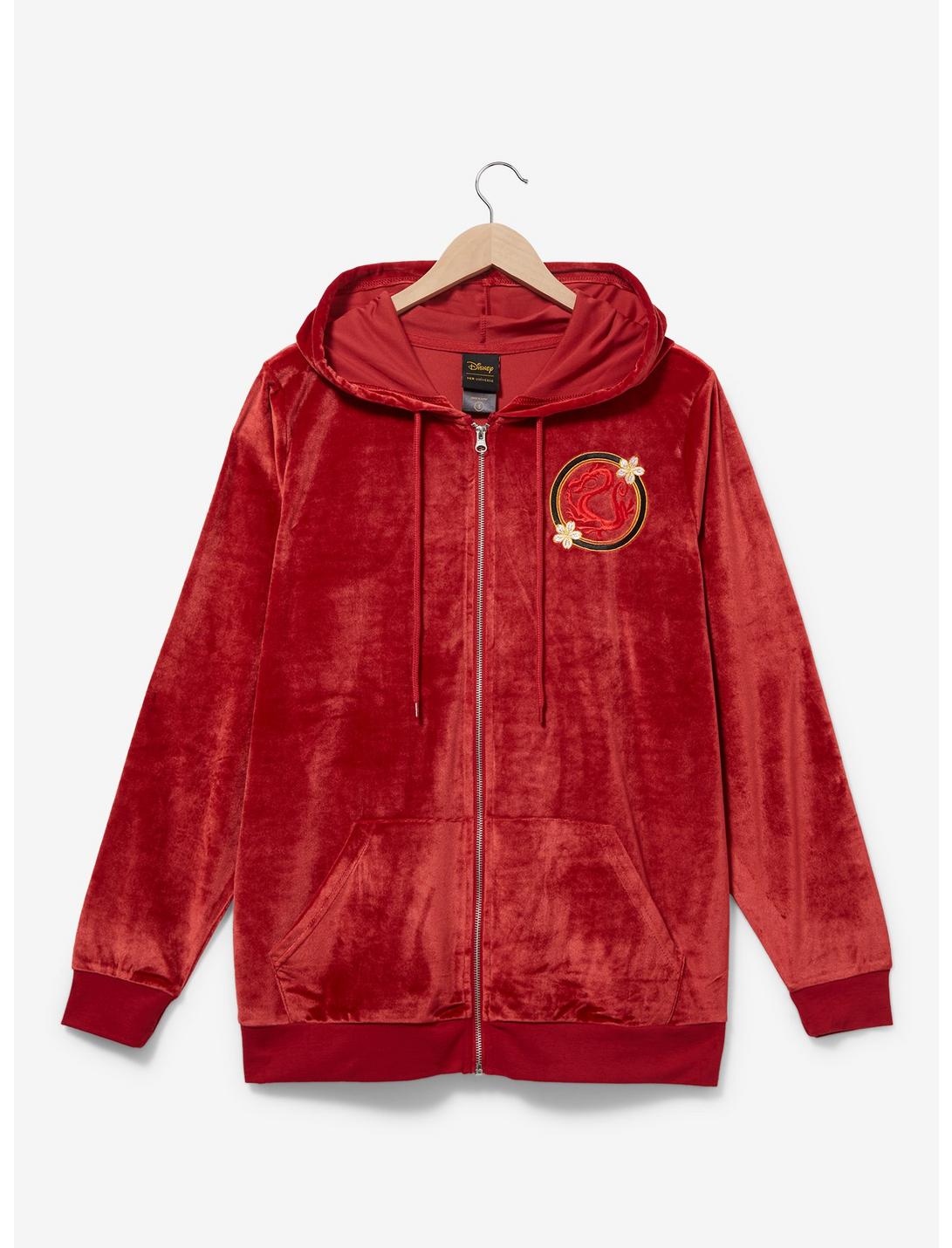 Disney Mulan Red Velour Women's Plus Size Zippered Hoodie - BoxLunch Exclusive, RED, hi-res