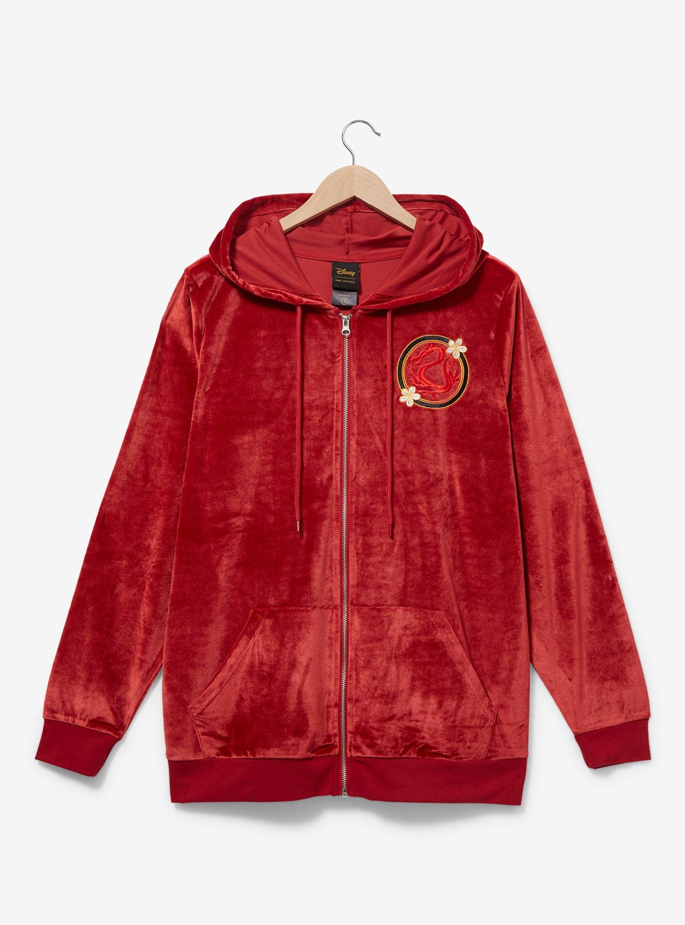 Disney Mulan Red Velour Women's Plus Size Zippered Hoodie - BoxLunch Exclusive, RED, hi-res