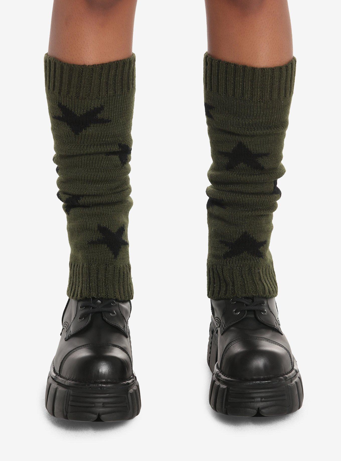 Olive & Black Star Leg Warmers, , hi-res