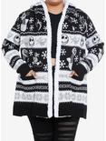 The Nightmare Before Christmas Fair Isle Sherpa Open Cardigan Plus Size, BLACK  WHITE, hi-res