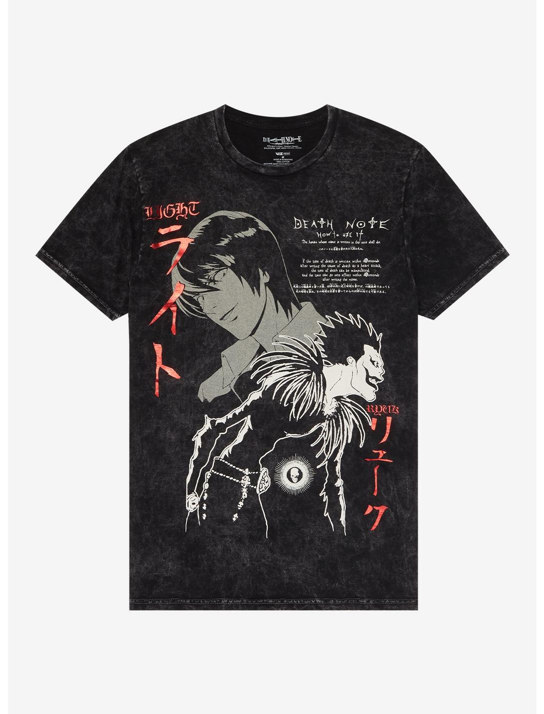Death Note Light & Ryuk Metallic Print Dark Wash T-Shirt, MULTI, hi-res