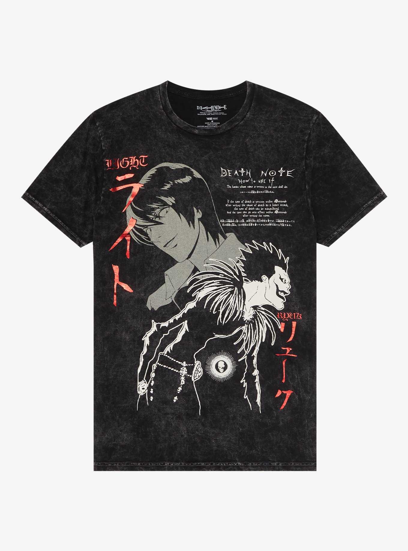 Death Note Light & Ryuk Metallic Print Dark Wash T-Shirt, , hi-res