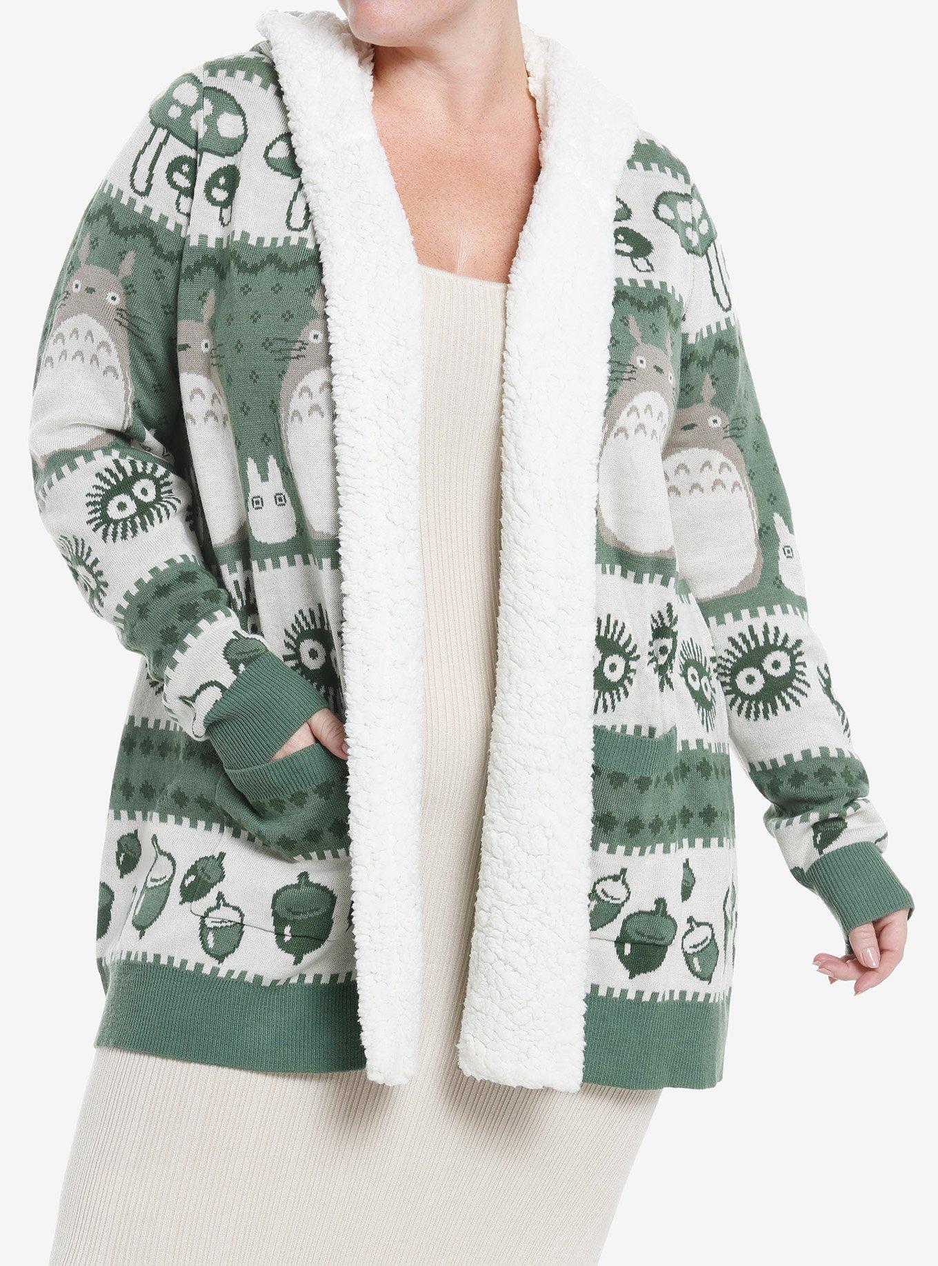 Studio Ghibli My Neighbor Totoro Fair Isle Sherpa Girls Open Cardigan Plus Size, MULTI, hi-res