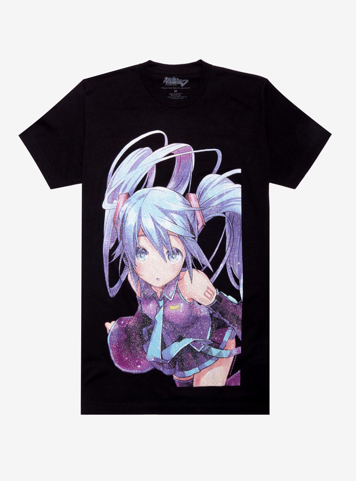 Hatsune Miku Jumbo Portrait Glitter T-Shirt, BLACK, hi-res