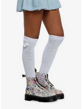 White Pom Knee High Socks, , hi-res