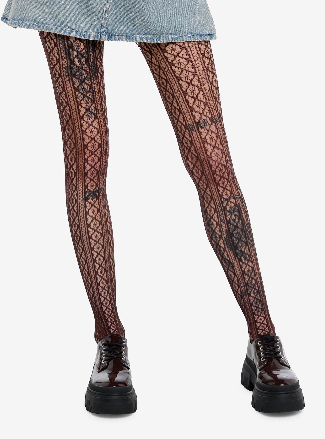 Brown Pattered Fishnet Tights, , hi-res