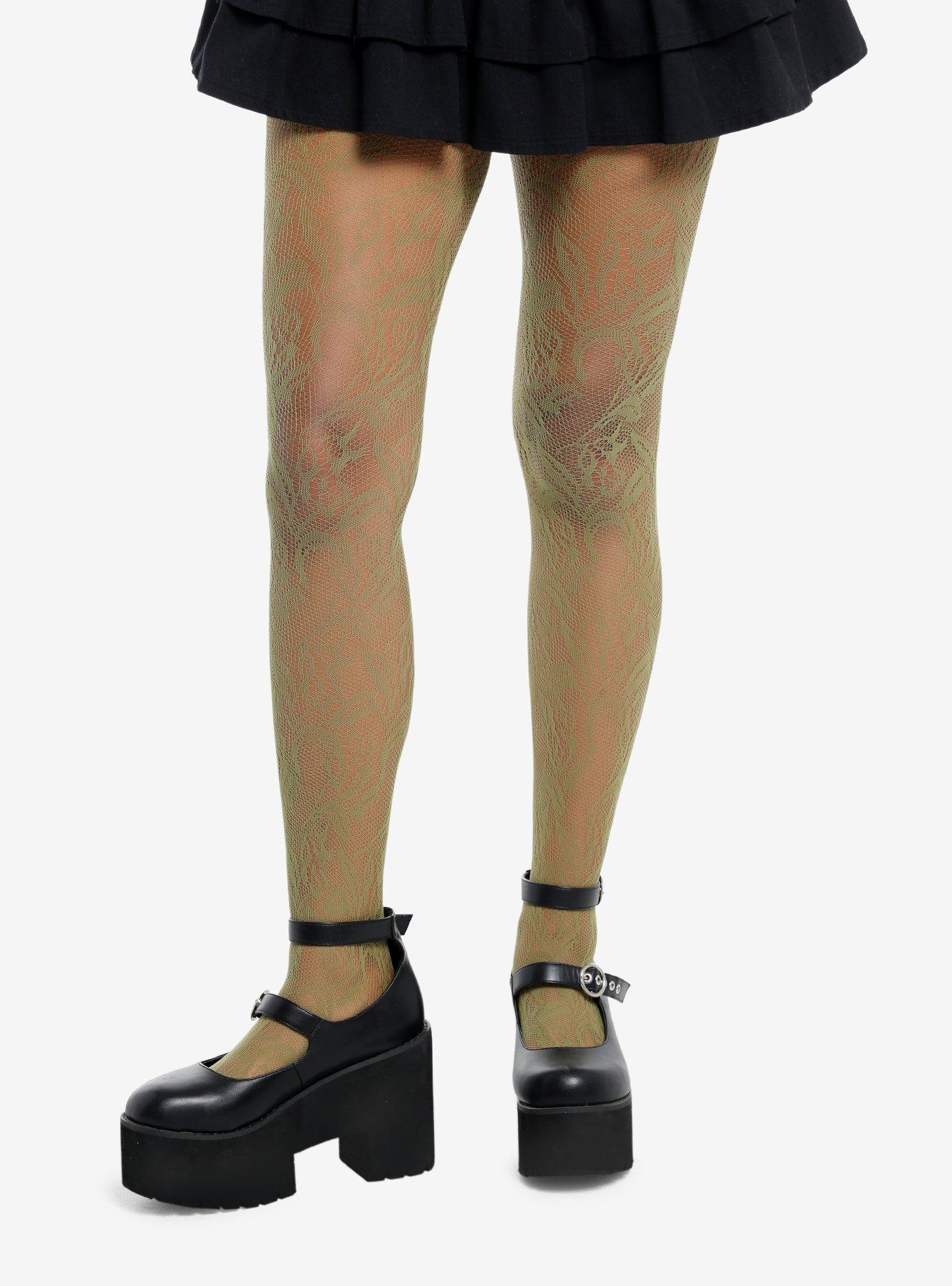 Green Floral Fishnet Tights, , hi-res