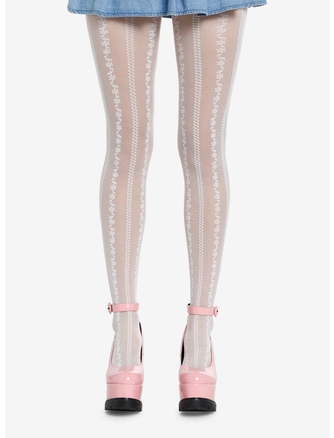Cream Floral Detail Tights | Hot Topic