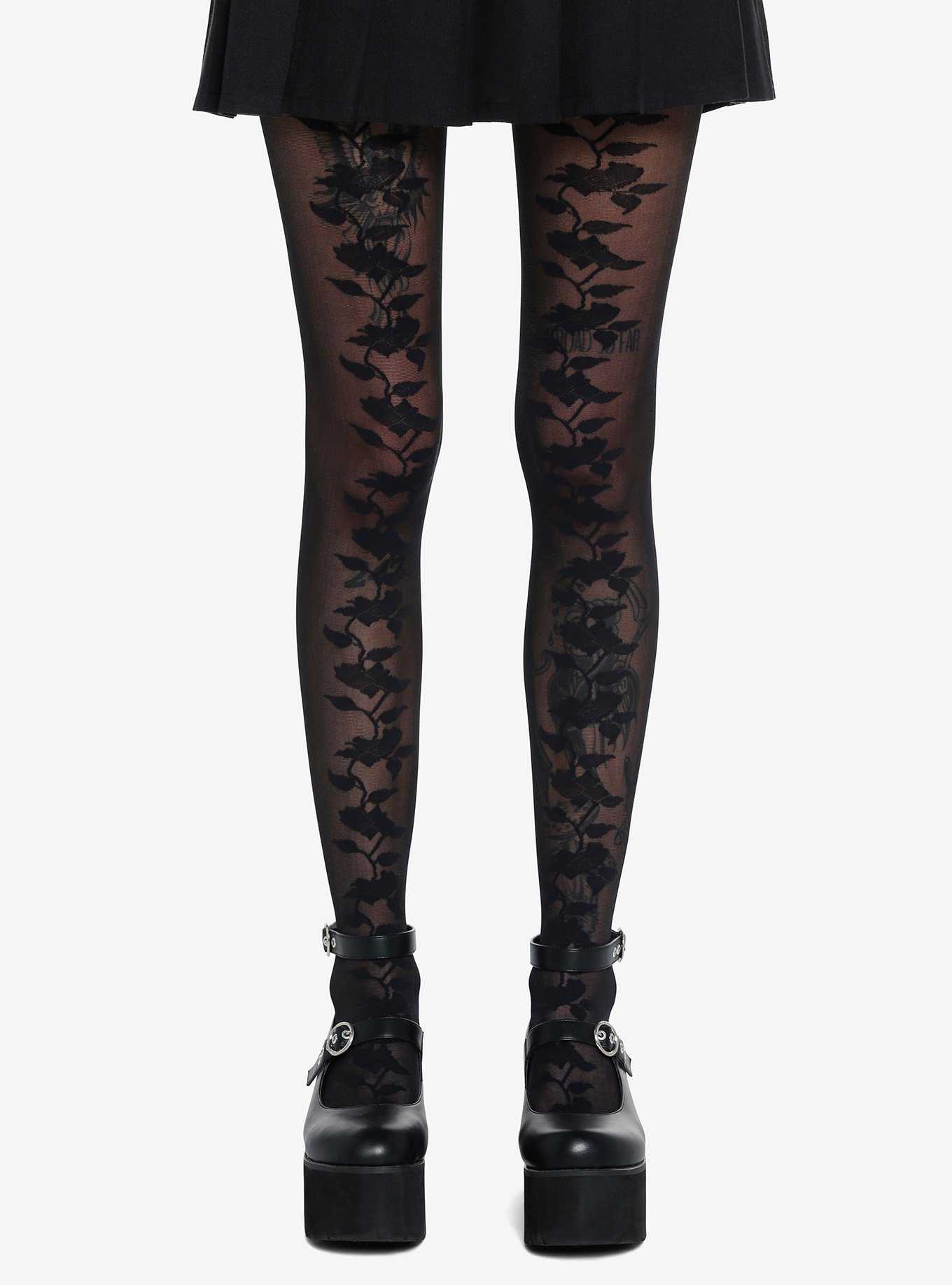Hot Topic Black Floral Destructed Tights