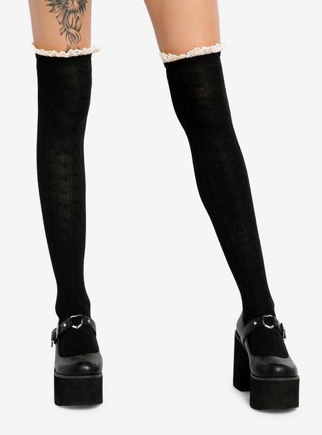 Black & Cream Knit Lace Knee-High Socks | Hot Topic