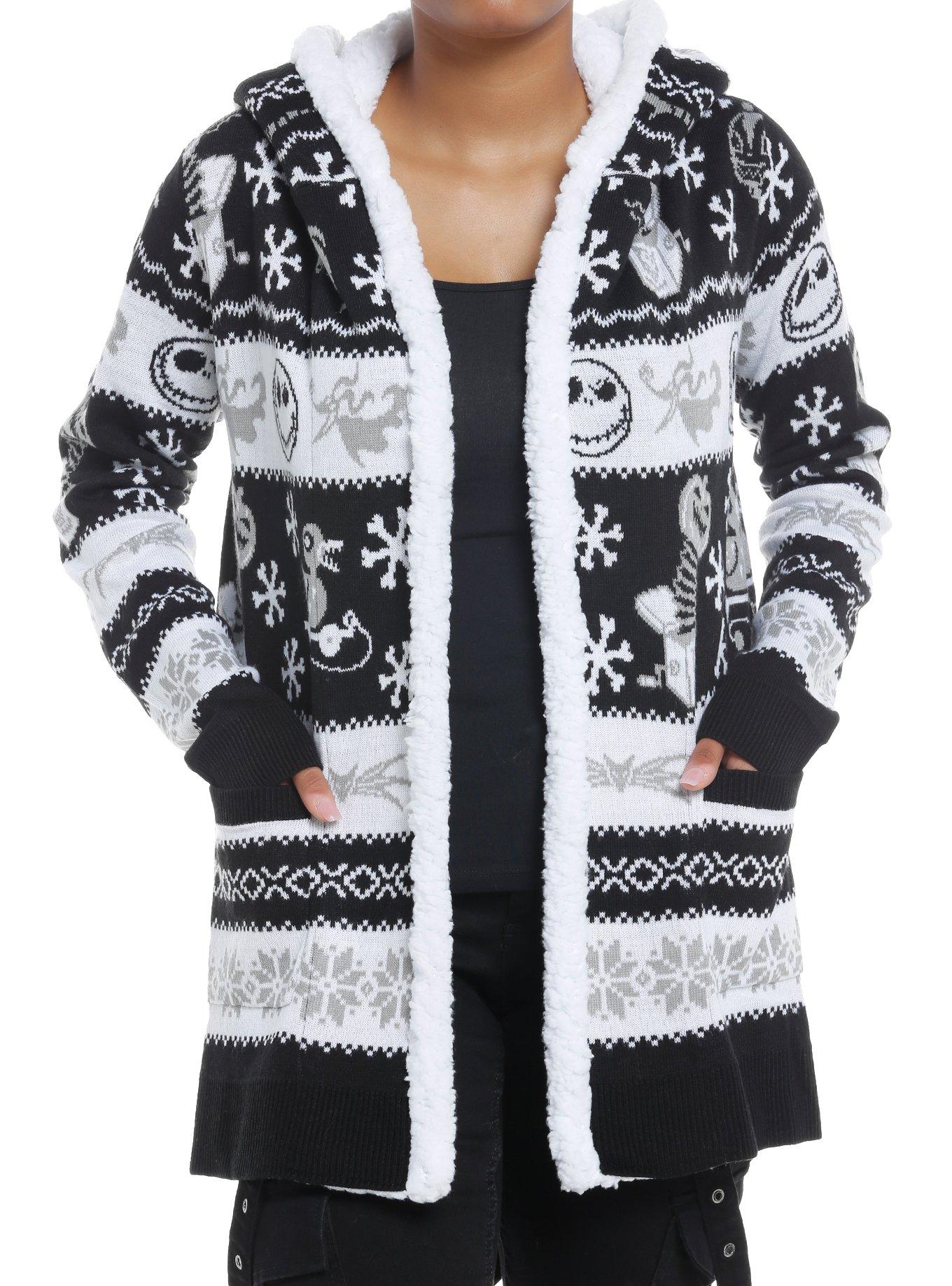 The Nightmare Before Christmas Fair Isle Sherpa Girls Open Cardigan, , hi-res