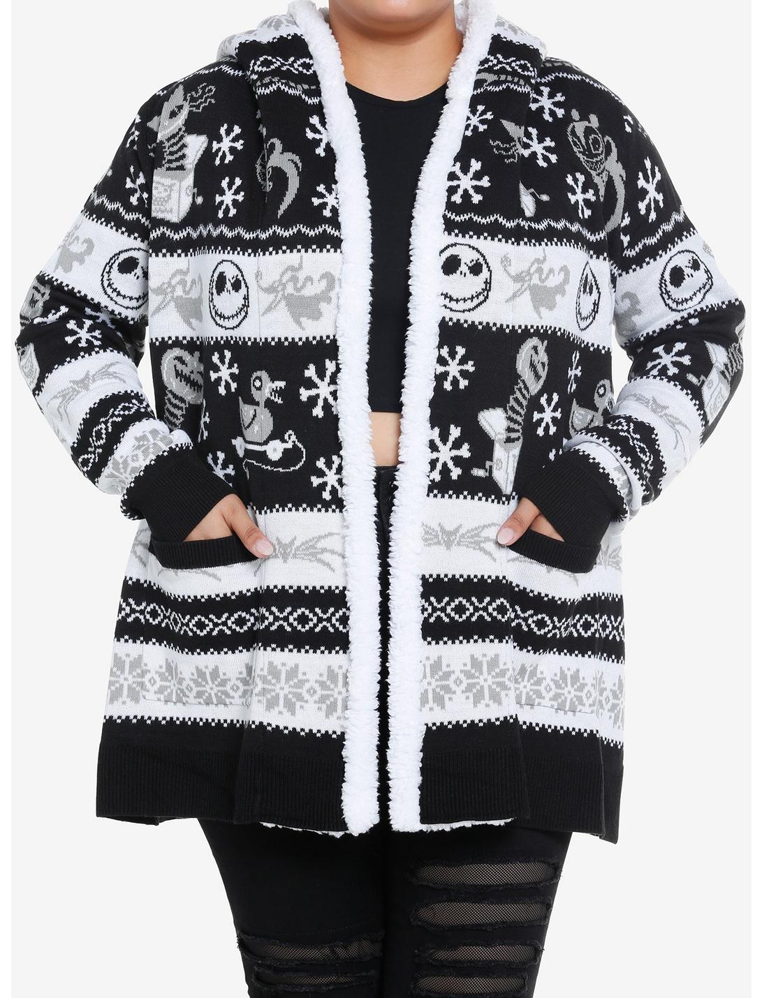 The Nightmare Before Christmas Fair Isle Sherpa Girls Open Cardigan Plus Size, MULTI, hi-res