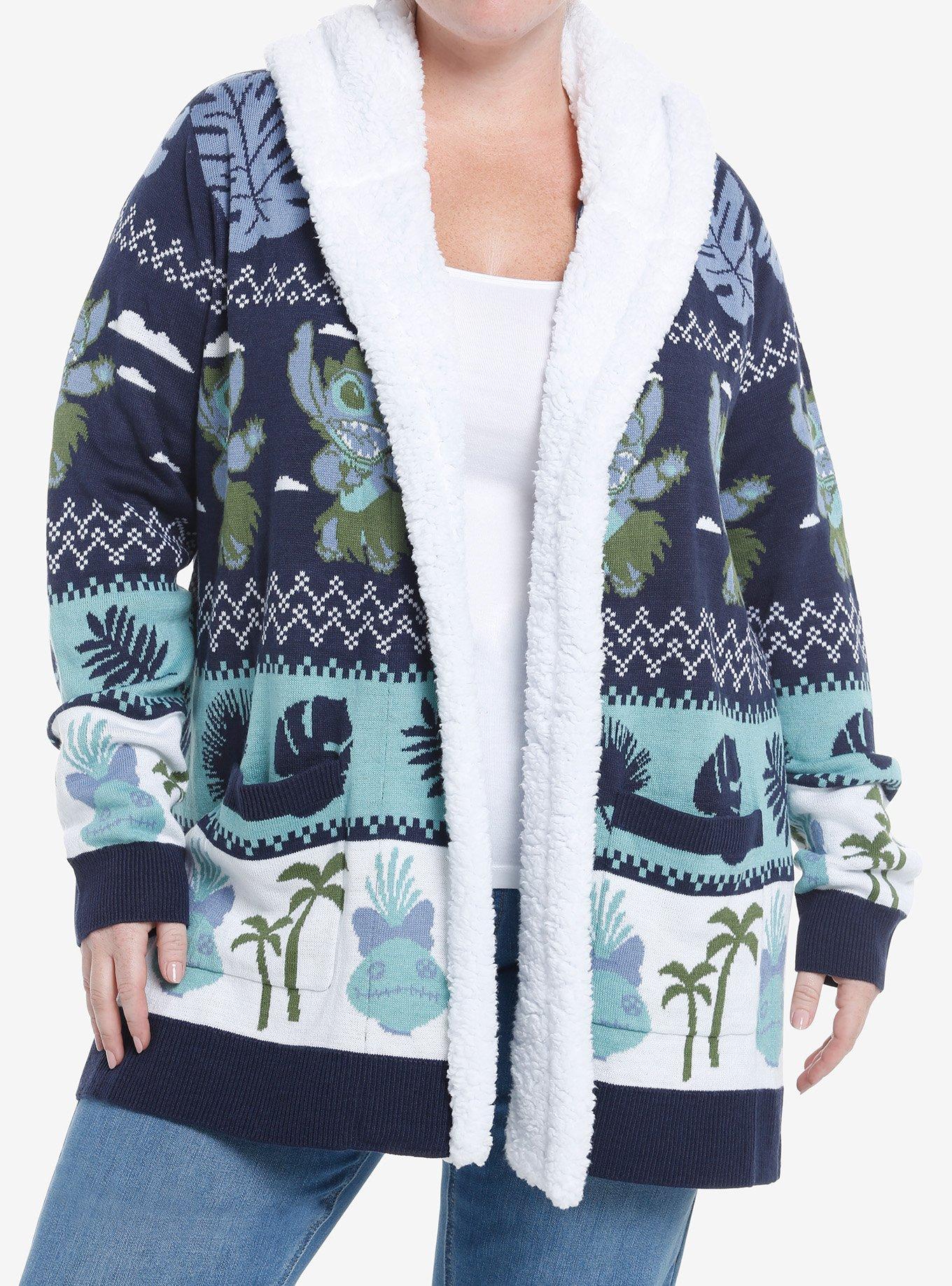 Disney Stitch Fair Isle Sherpa Girls Open Cardigan Plus Size, MULTI, hi-res