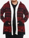 Harry Potter Deathly Hallows Fair Isle Sherpa Girls Open Cardigan Plus Size, BLACK, hi-res