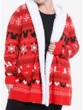 Disney Mickey Mouse & Minnie Mouse Fair Isle Sherpa Open Cardigan Plus Size, RED  WHITE  BLACK, hi-res