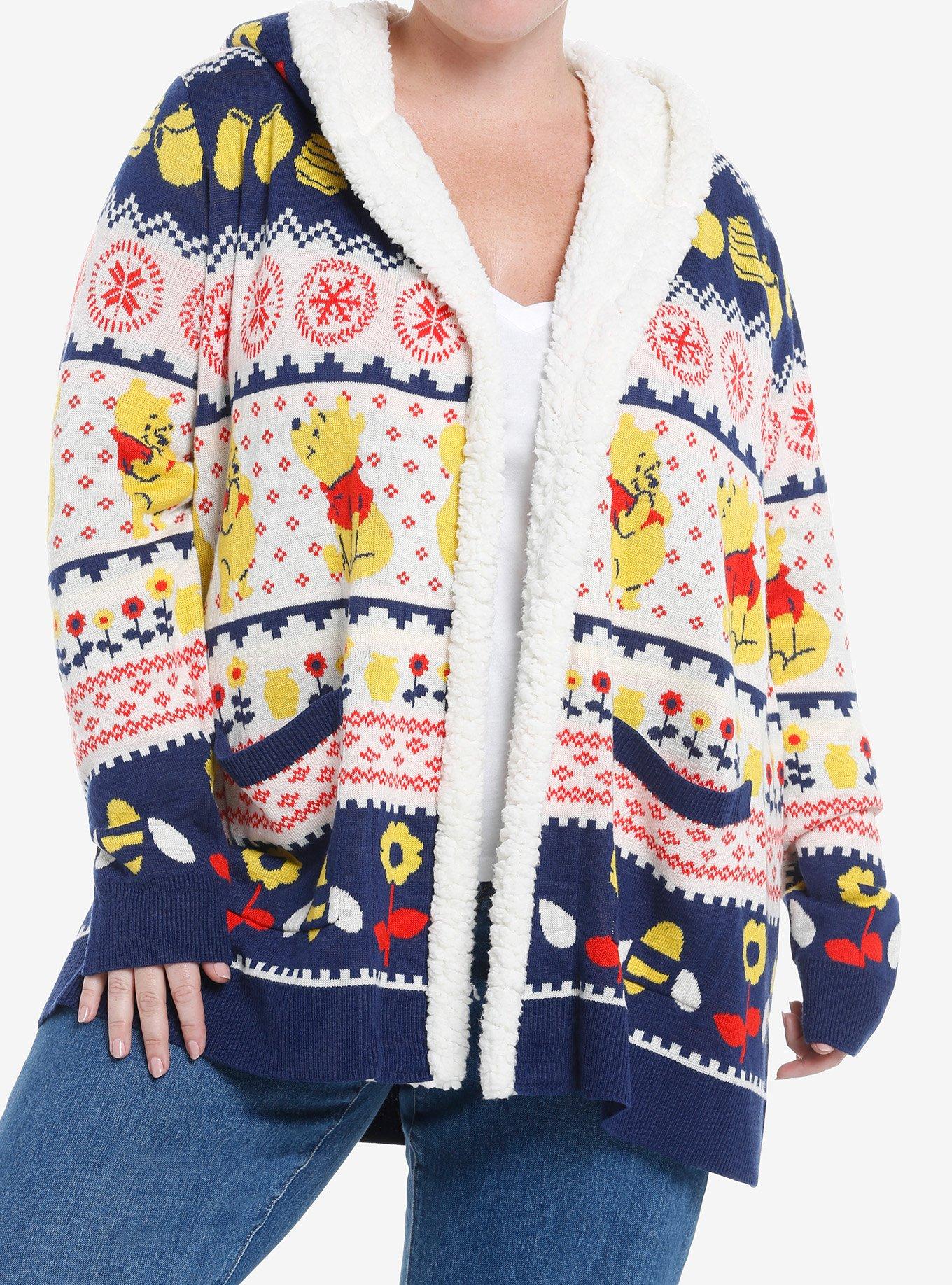 Disney Winnie The Pooh Fair Isle Sherpa Open Cardigan Plus Size, , hi-res