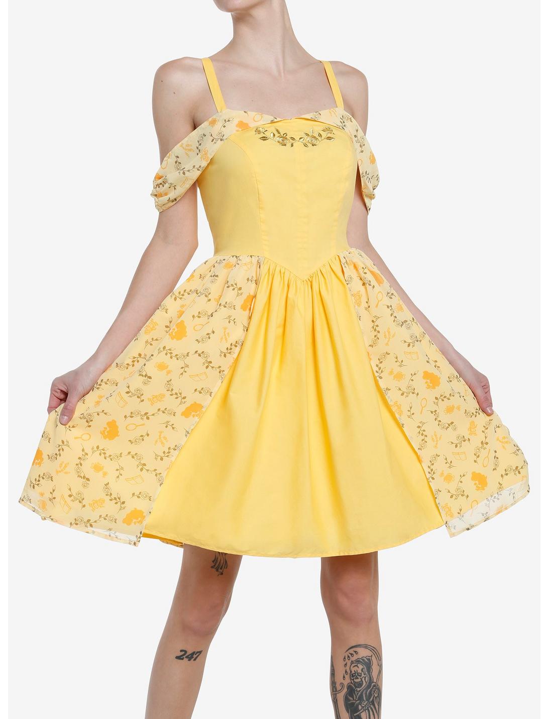 Her Universe Disney Beauty And The Beast Belle Cold Shoulder Dress, BANANA YELLOW, hi-res