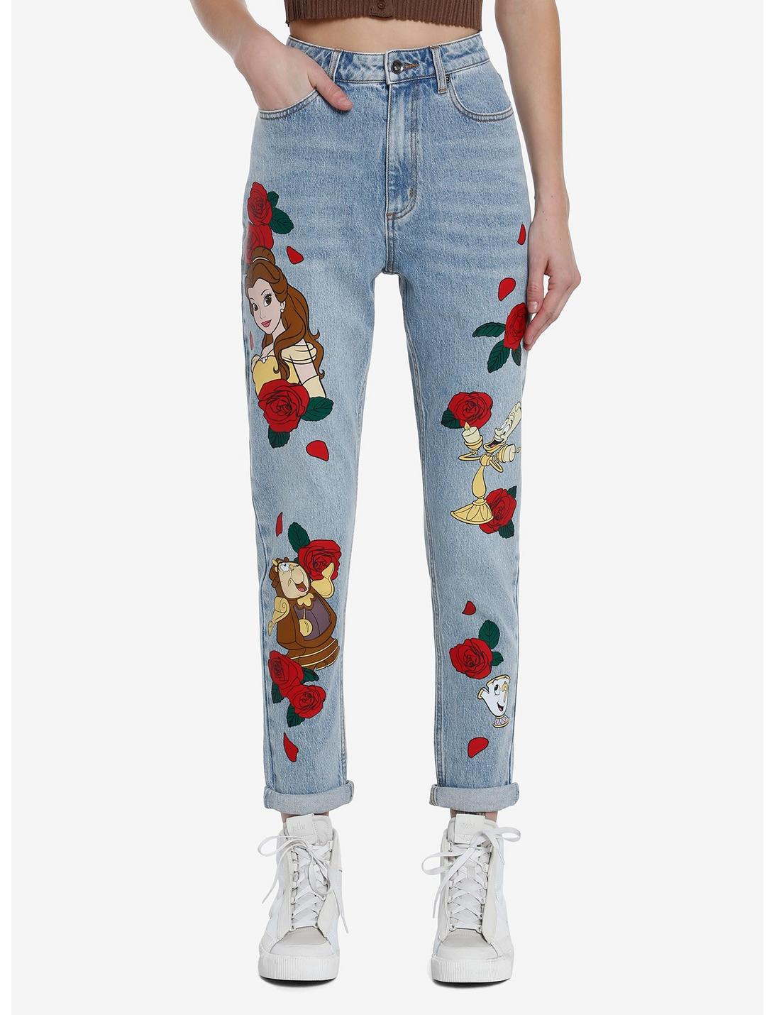 Her Universe Disney Beauty And The Beast Character Mom Jeans, LIGHT WASH, hi-res