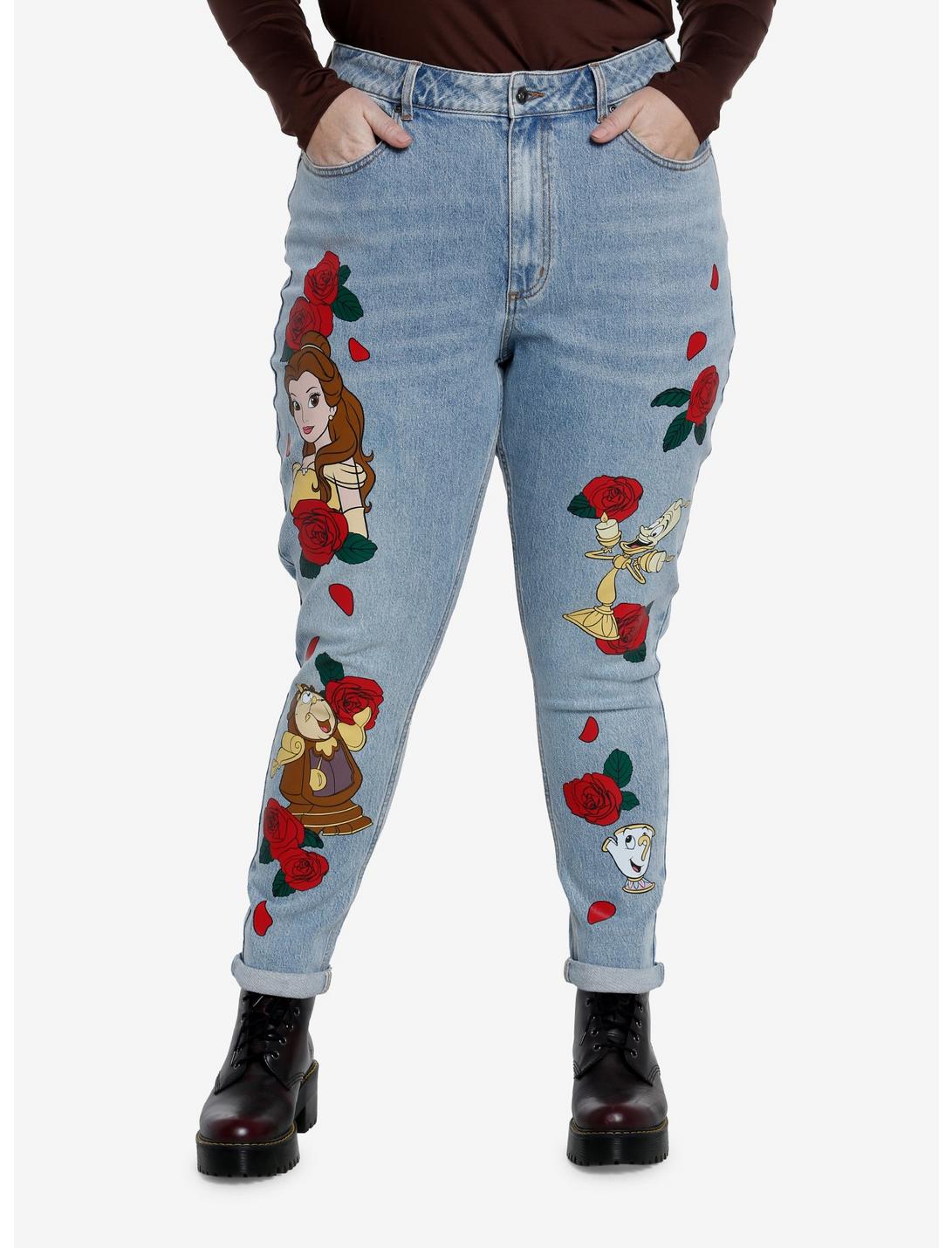 Her Universe Disney Beauty And The Beast Character Mom Jeans Plus Size, LIGHT WASH, hi-res