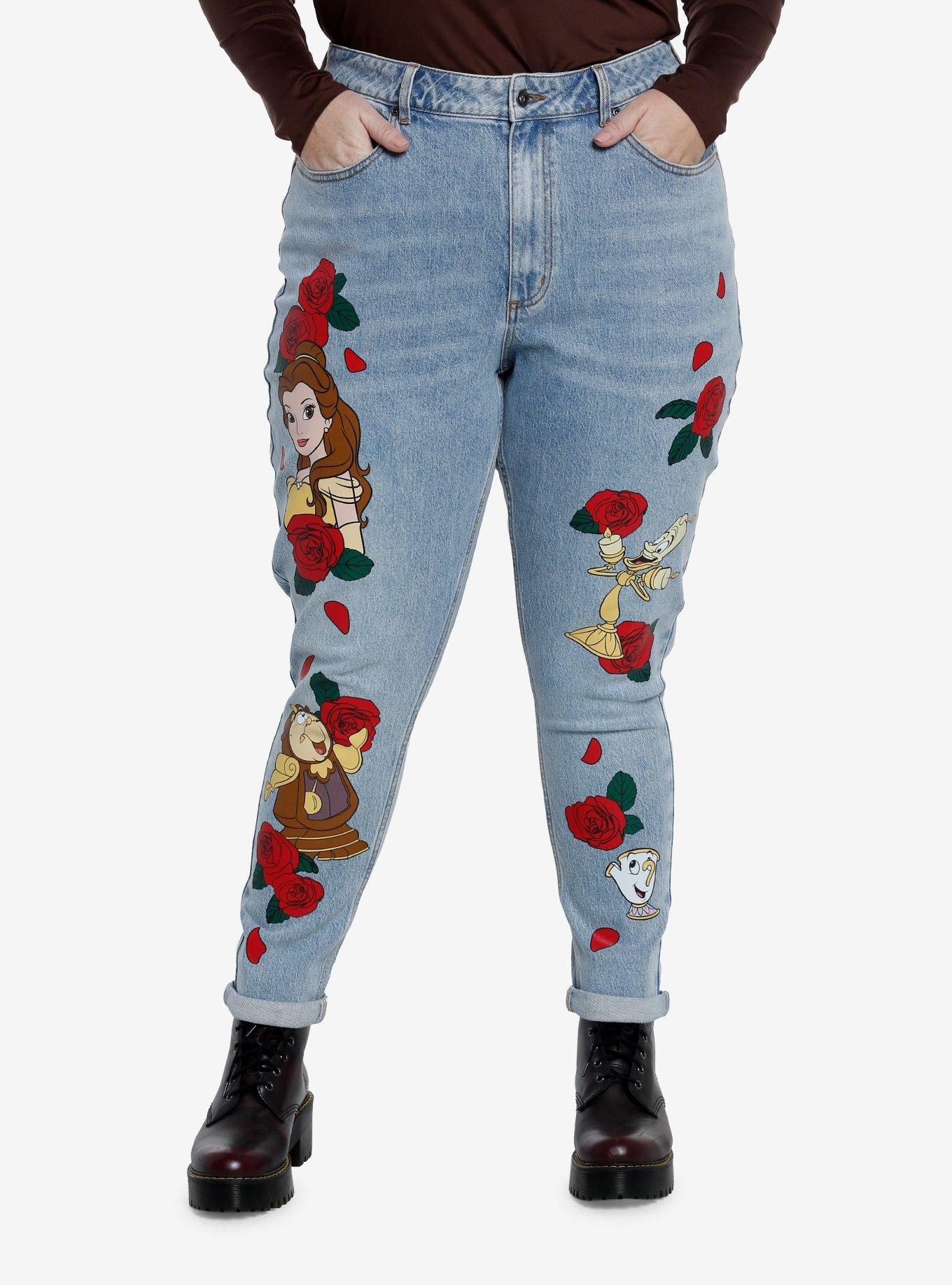 Disney Beauty And The Beast Roses Mom Jeans Plus Size