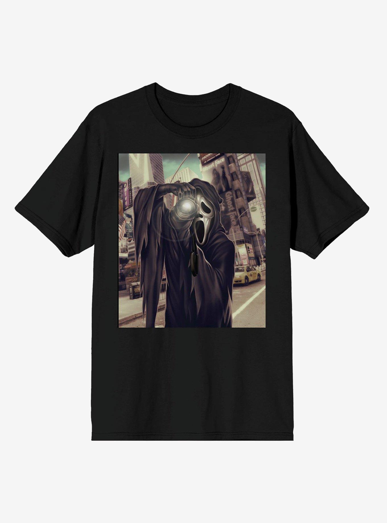 Scream Ghost Face Camera Art T-Shirt, BLACK, hi-res