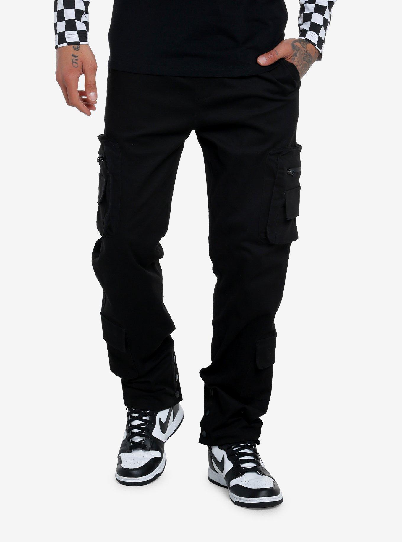 Black Multi-Pocket Cargo Pants, BLACK, hi-res