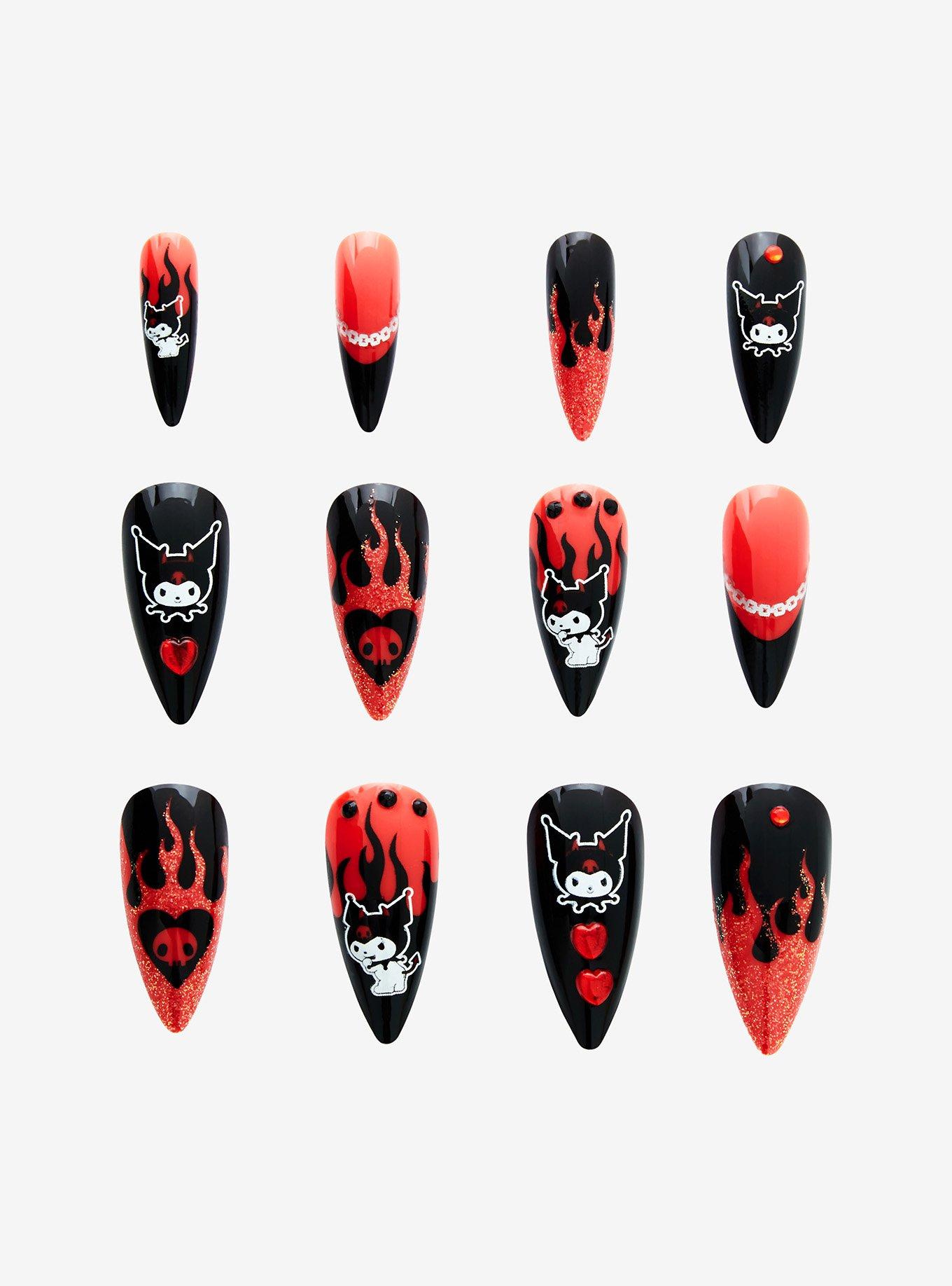 Kuromi Devil Flames Faux Nail Set, , hi-res