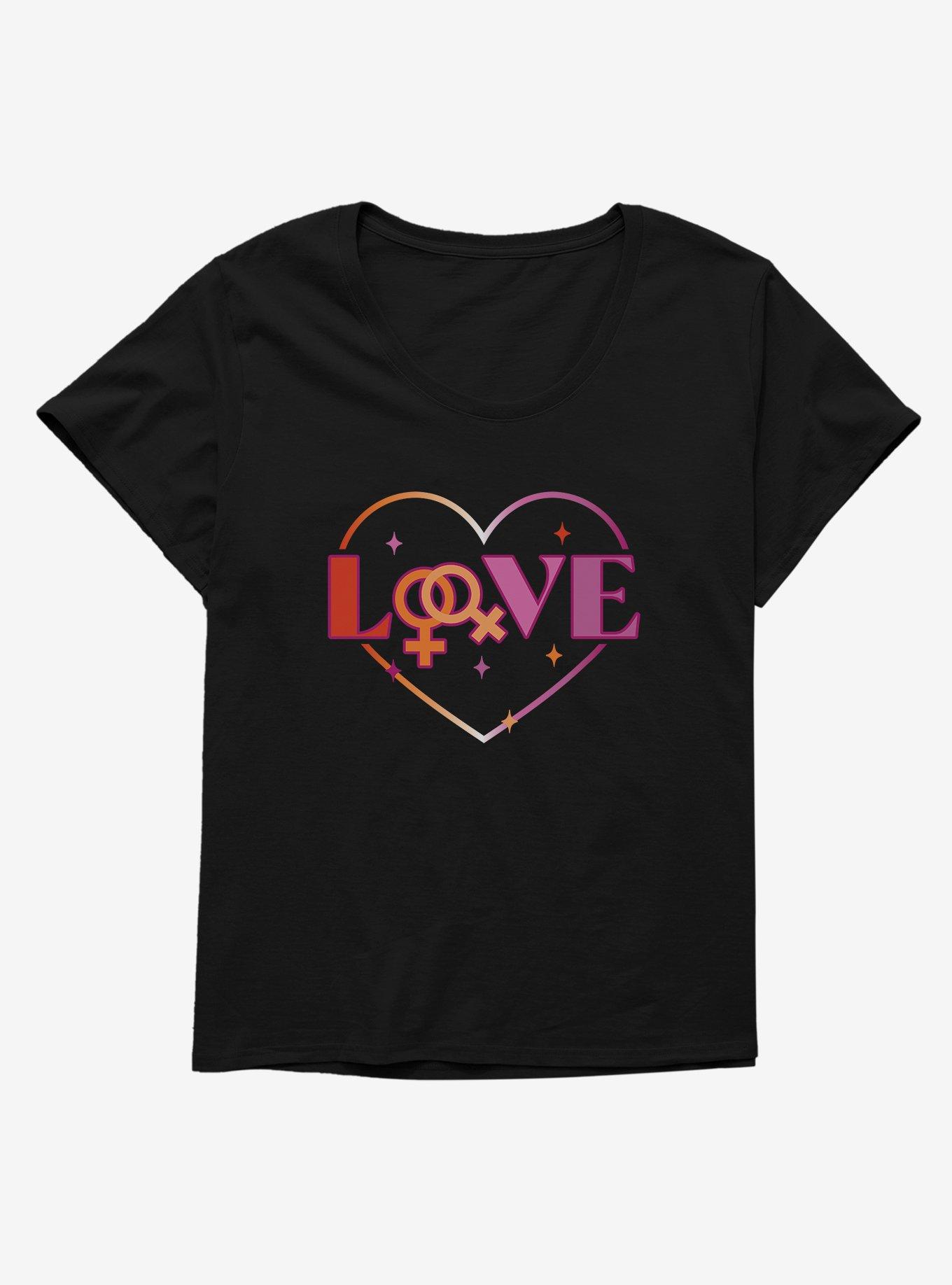 Pride Lesbian Love Heart Girls T-Shirt Plus Size, BLACK, hi-res