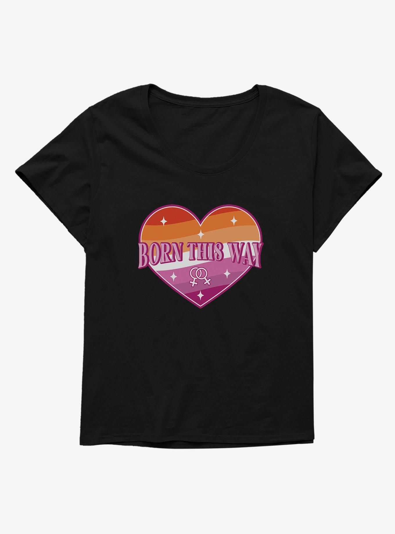 Pride Born This Way Lesbian Heart Girls T-Shirt Plus Size, BLACK, hi-res