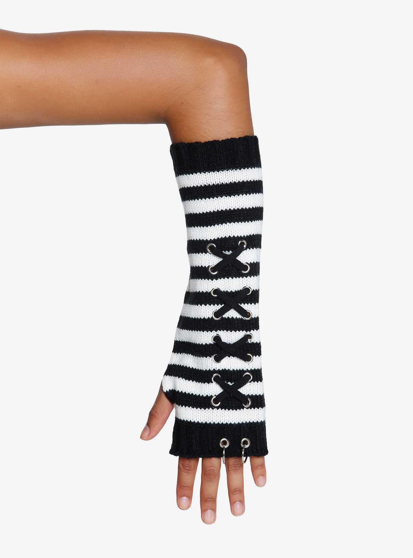 Black & White Lace-Up Hardware Arm Warmers, , hi-res