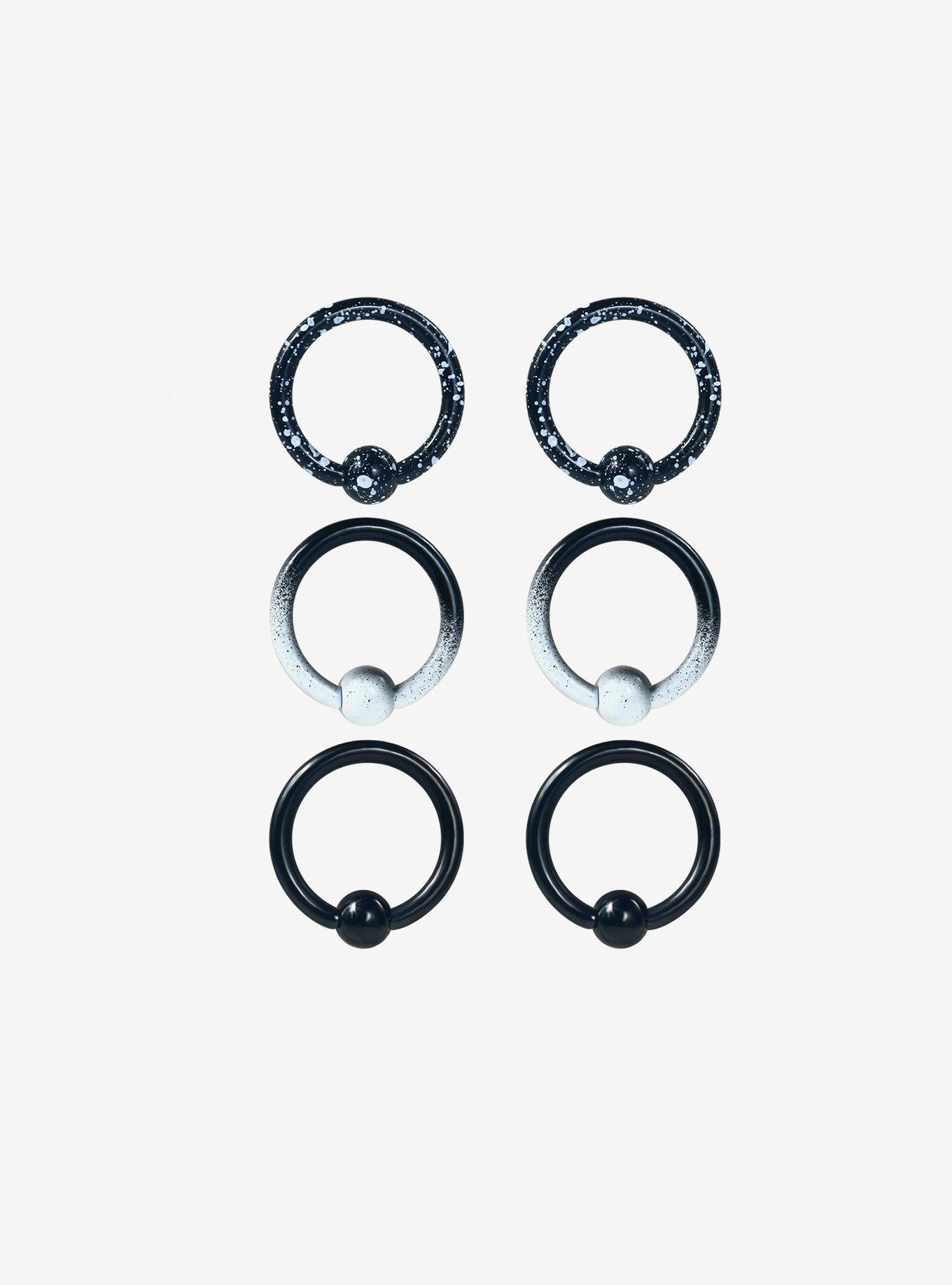 Steel Black & White Splatter Captive Hoop 6 Pack, MULTI, hi-res