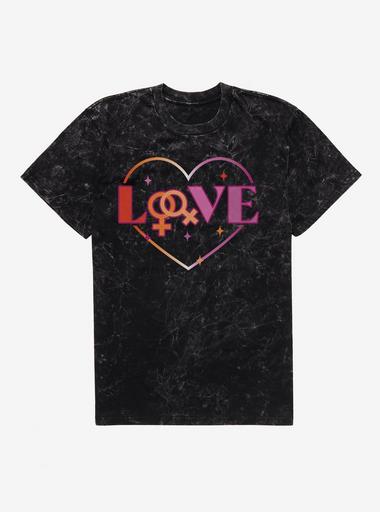 Pride Lesbian Love Heart Mineral Wash T Shirt BLACK Hot Topic