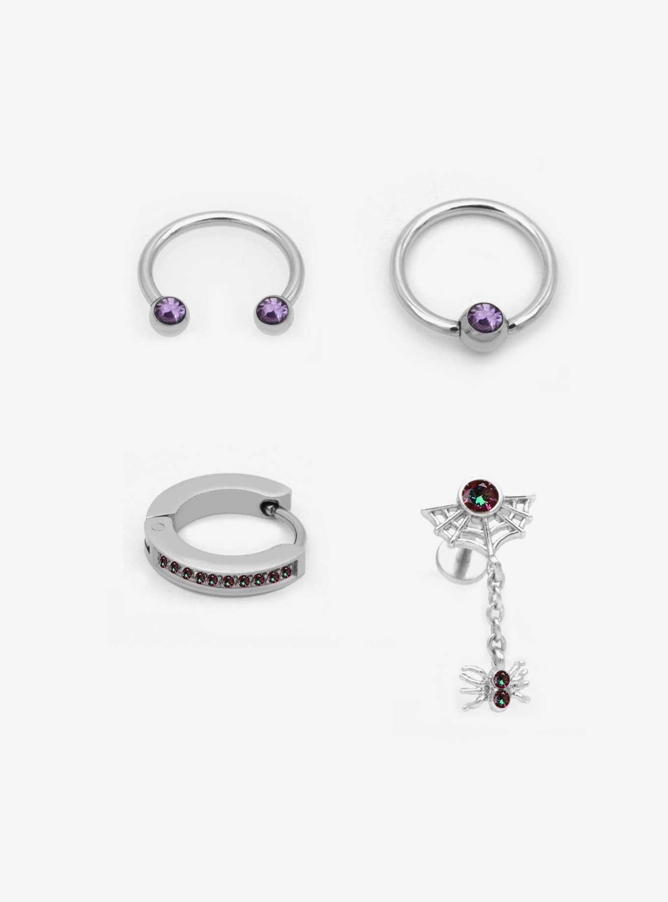 18G Steel Spider Drop Chain Labret Stud & Hoop 4 Pack, , hi-res