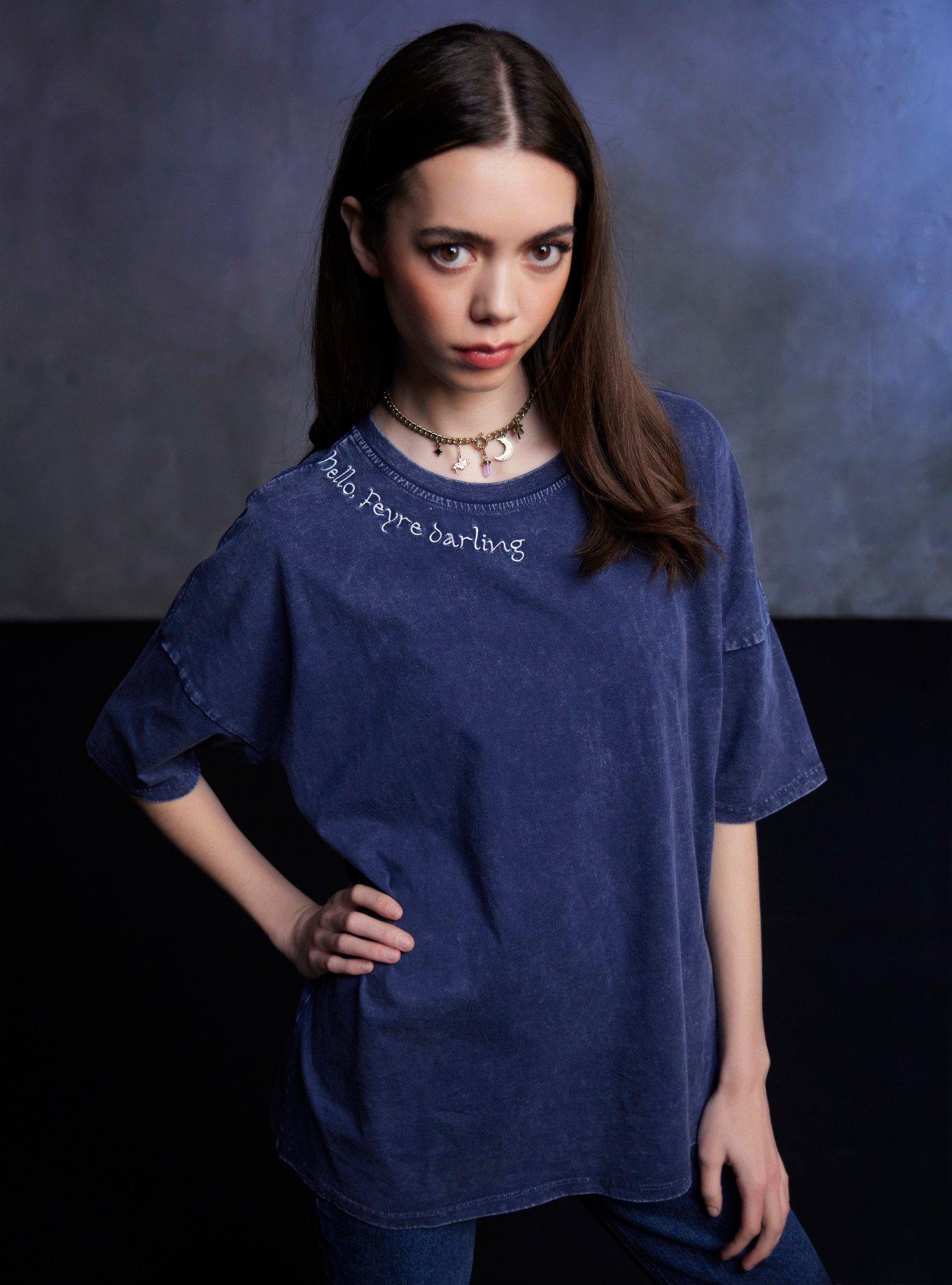 A Court Of Thorns And Roses Feyre Mineral Wash Oversized T-Shirt, MIDNIGHT NAVY, hi-res