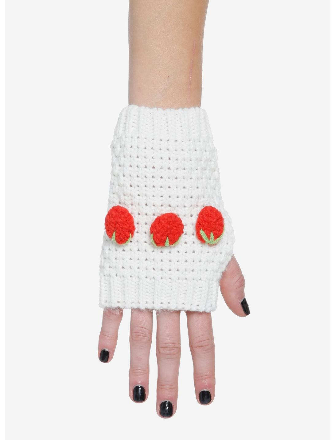 Strawberry Knit Fingerless Gloves, , hi-res