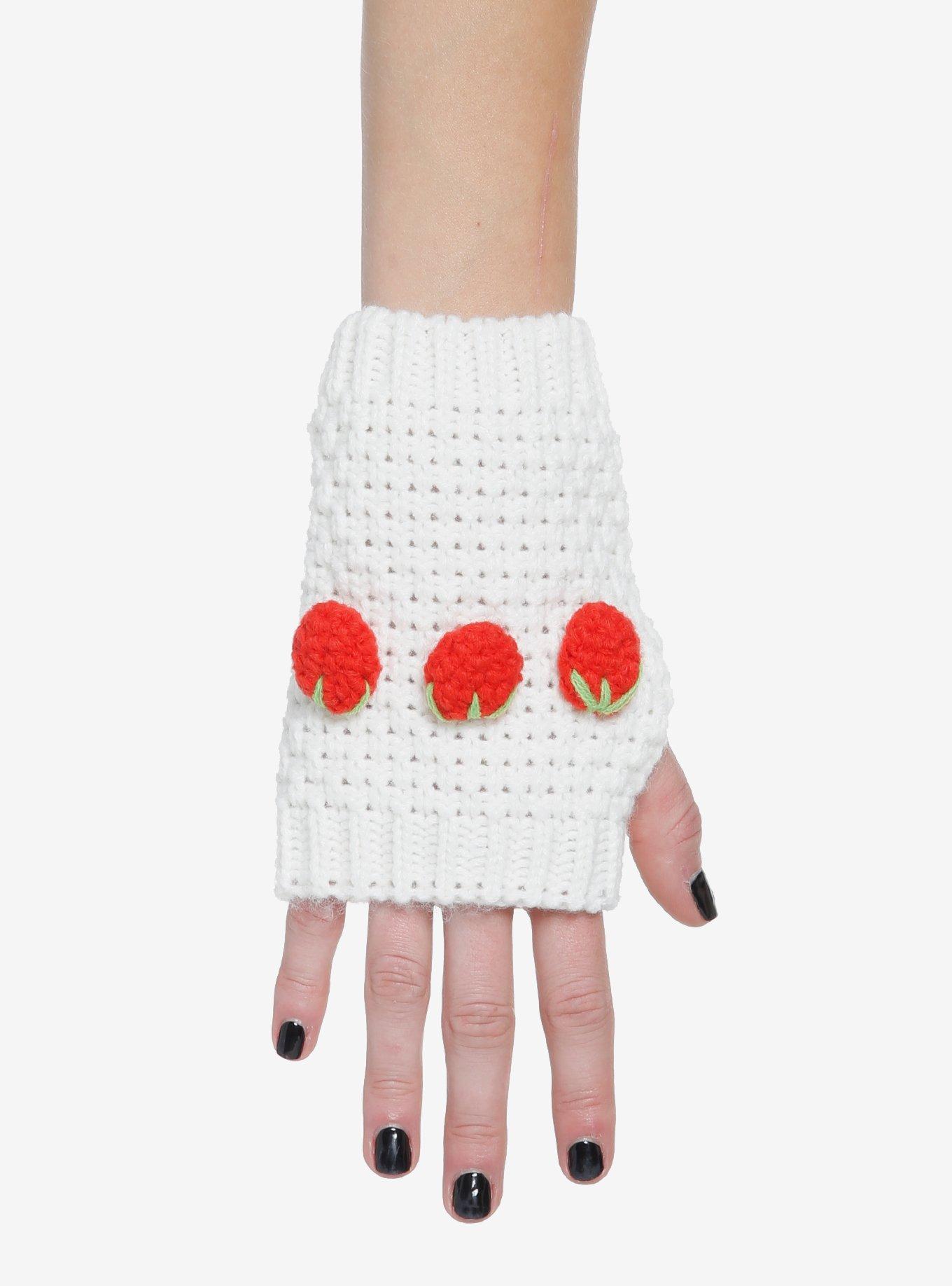 Strawberry Knit Fingerless Gloves, , hi-res