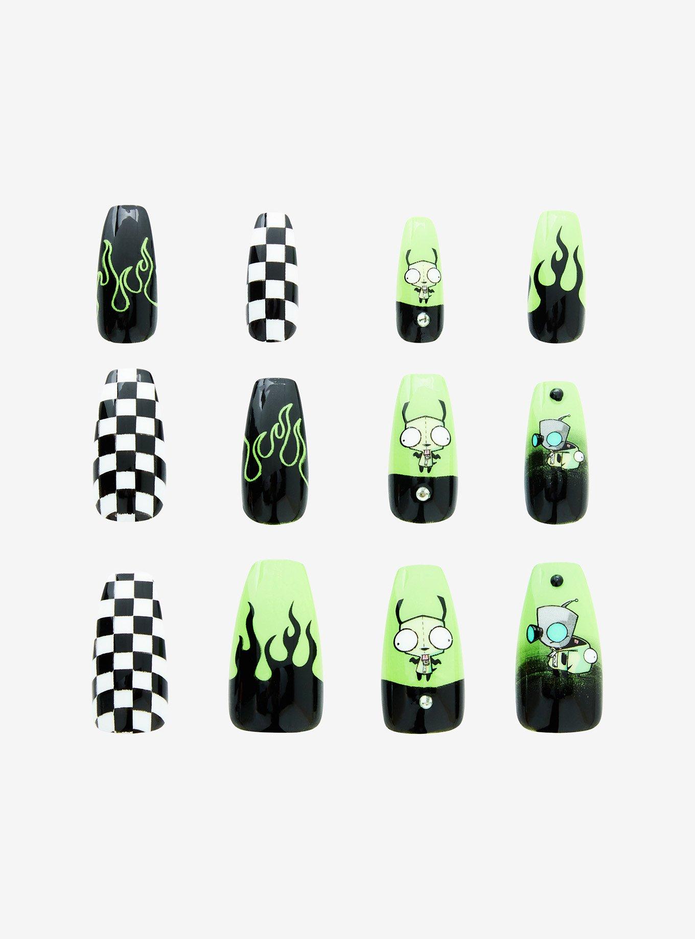Invader Zim GIR Flame Faux Nail Set, , hi-res