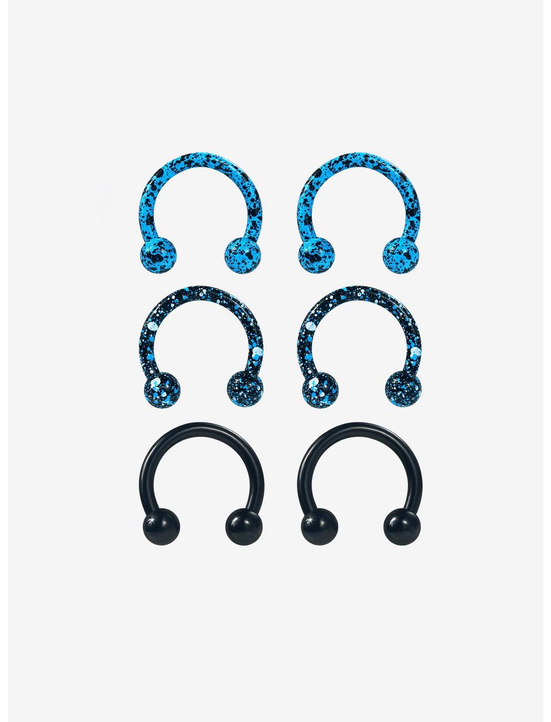 Steel Blue & Black Splatter Circular Barbell 6 Pack, BLACK, hi-res