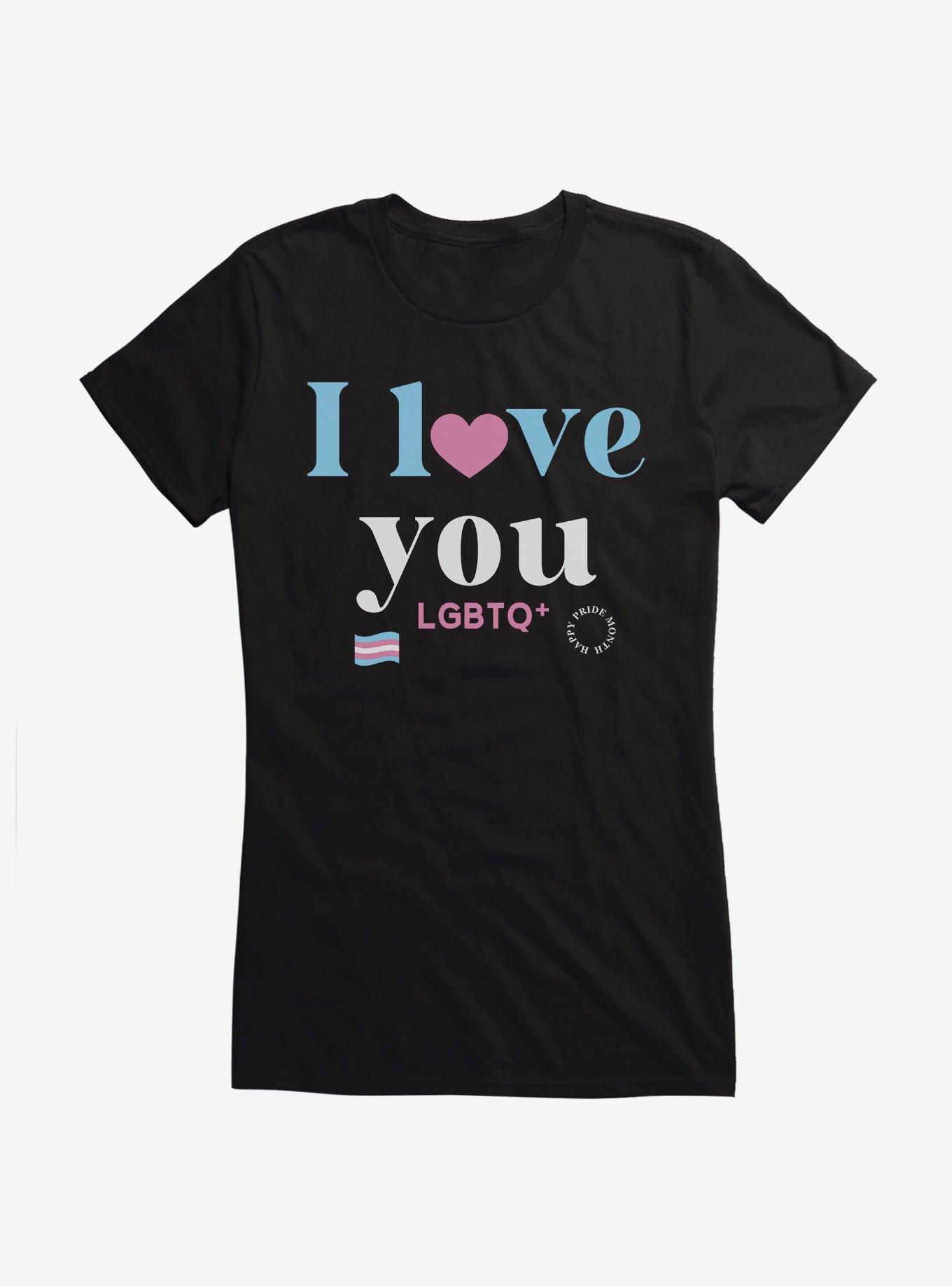 Pride I Love You Transgender Flag Girls T-Shirt, BLACK, hi-res