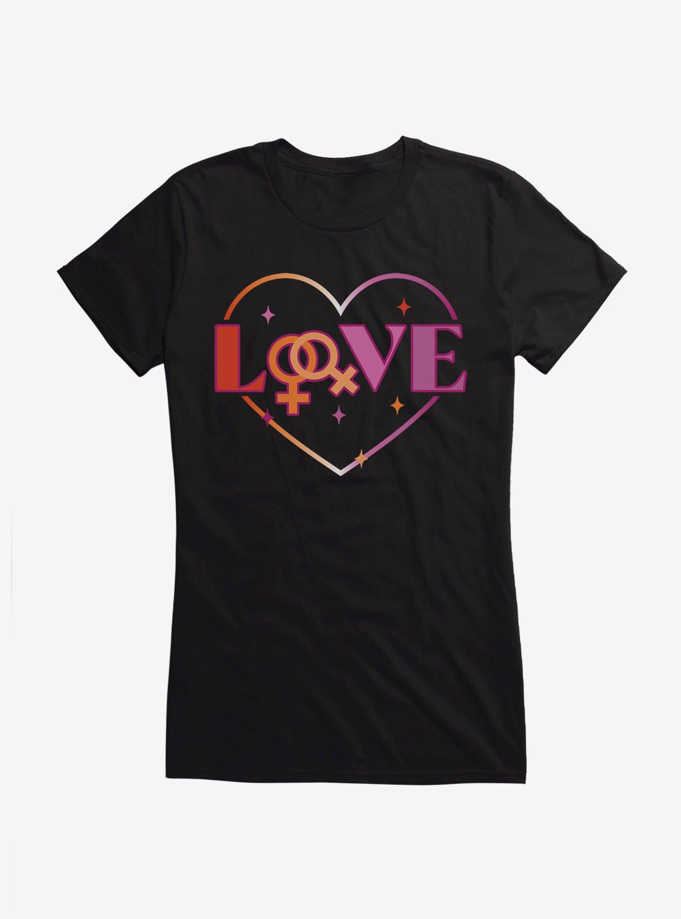 Pride Lesbian Love Heart Girls T-Shirt, BLACK, hi-res