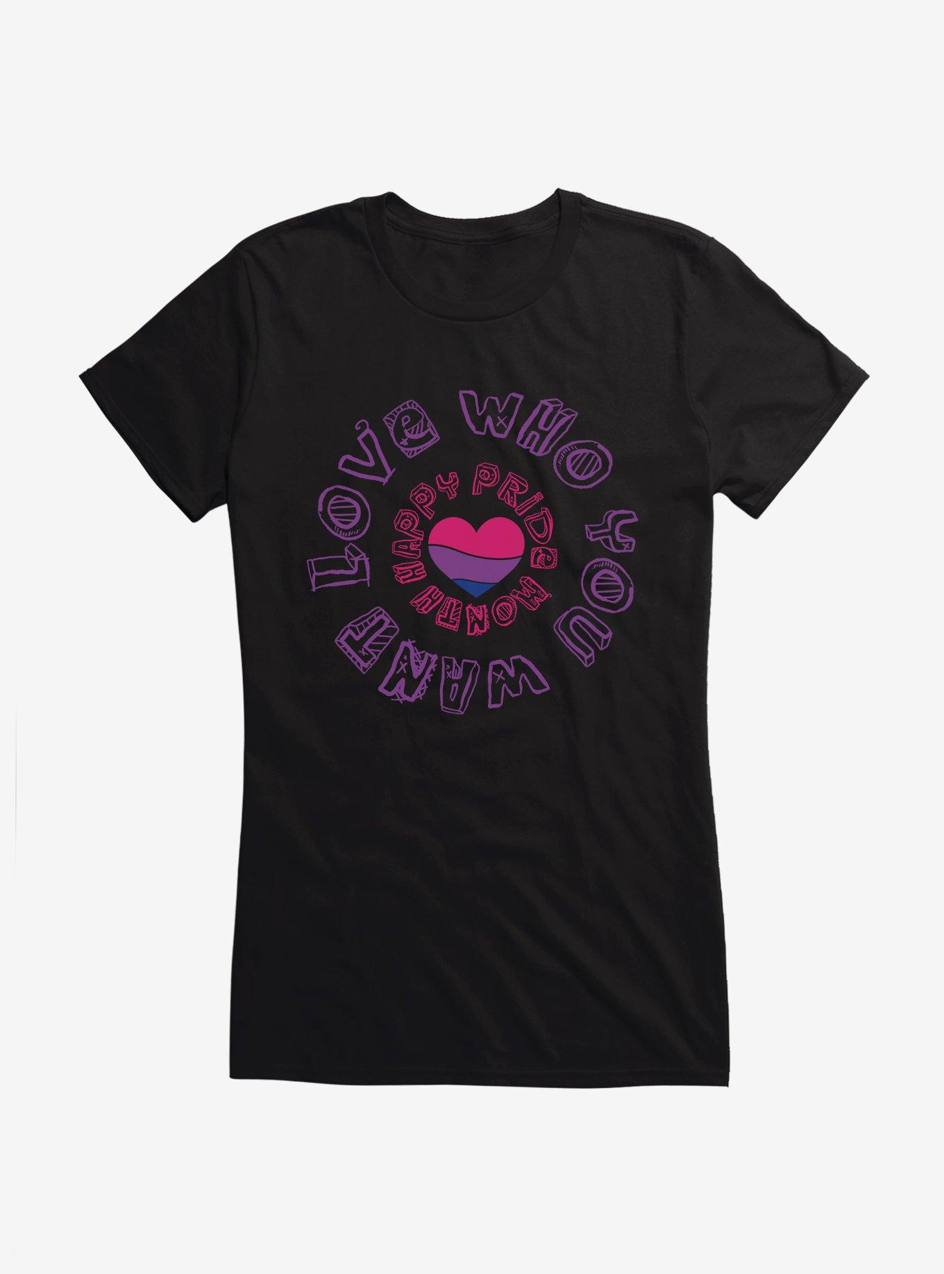 Pride Bisexual Heart Love Who You Want Girls T-Shirt, BLACK, hi-res