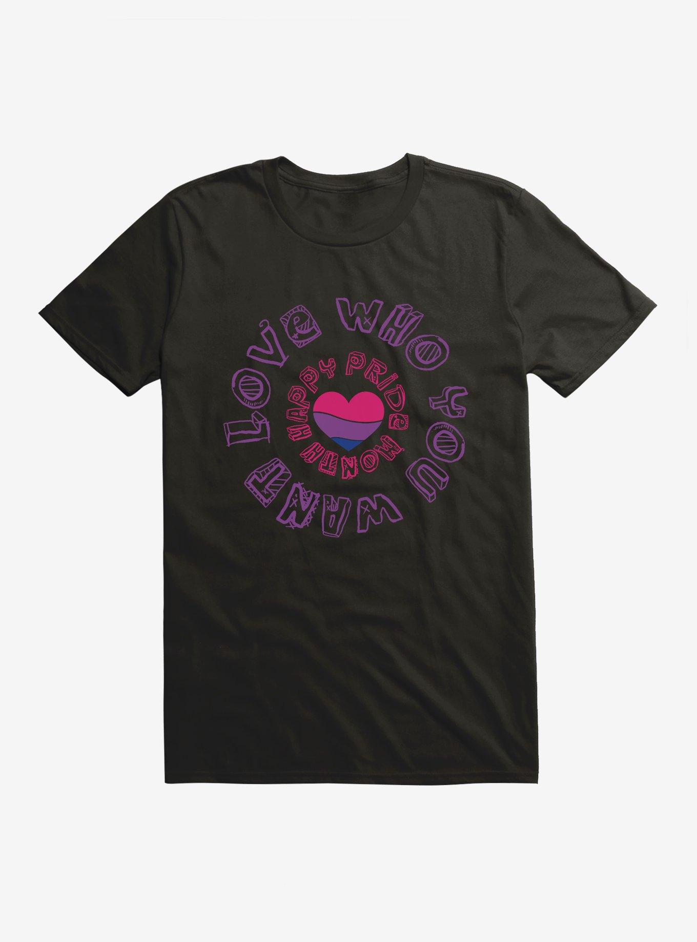 Pride Bisexual Heart Love Who You Want T-Shirt, BLACK, hi-res