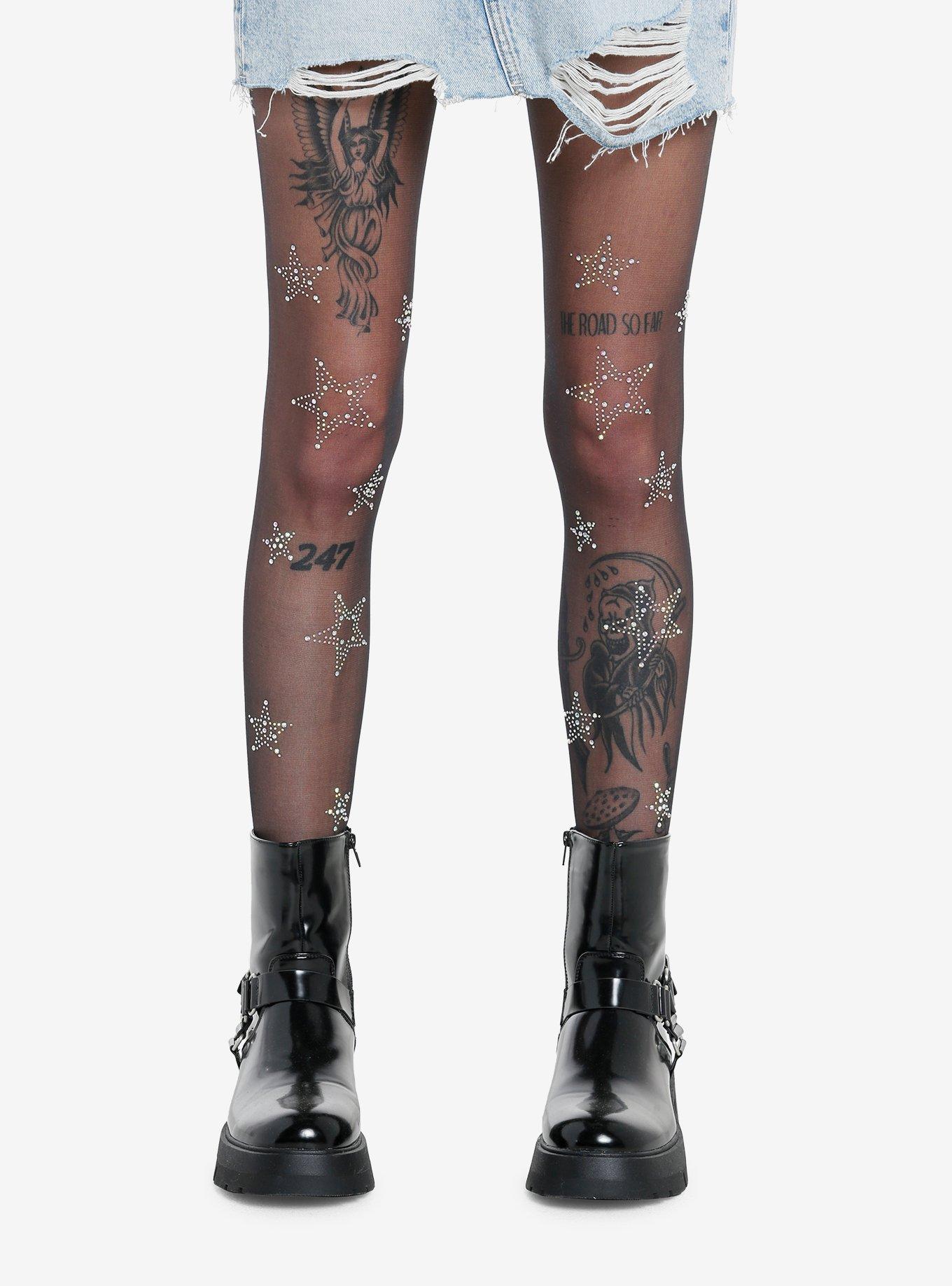 Hot Topic Black Floral Destructed Tights