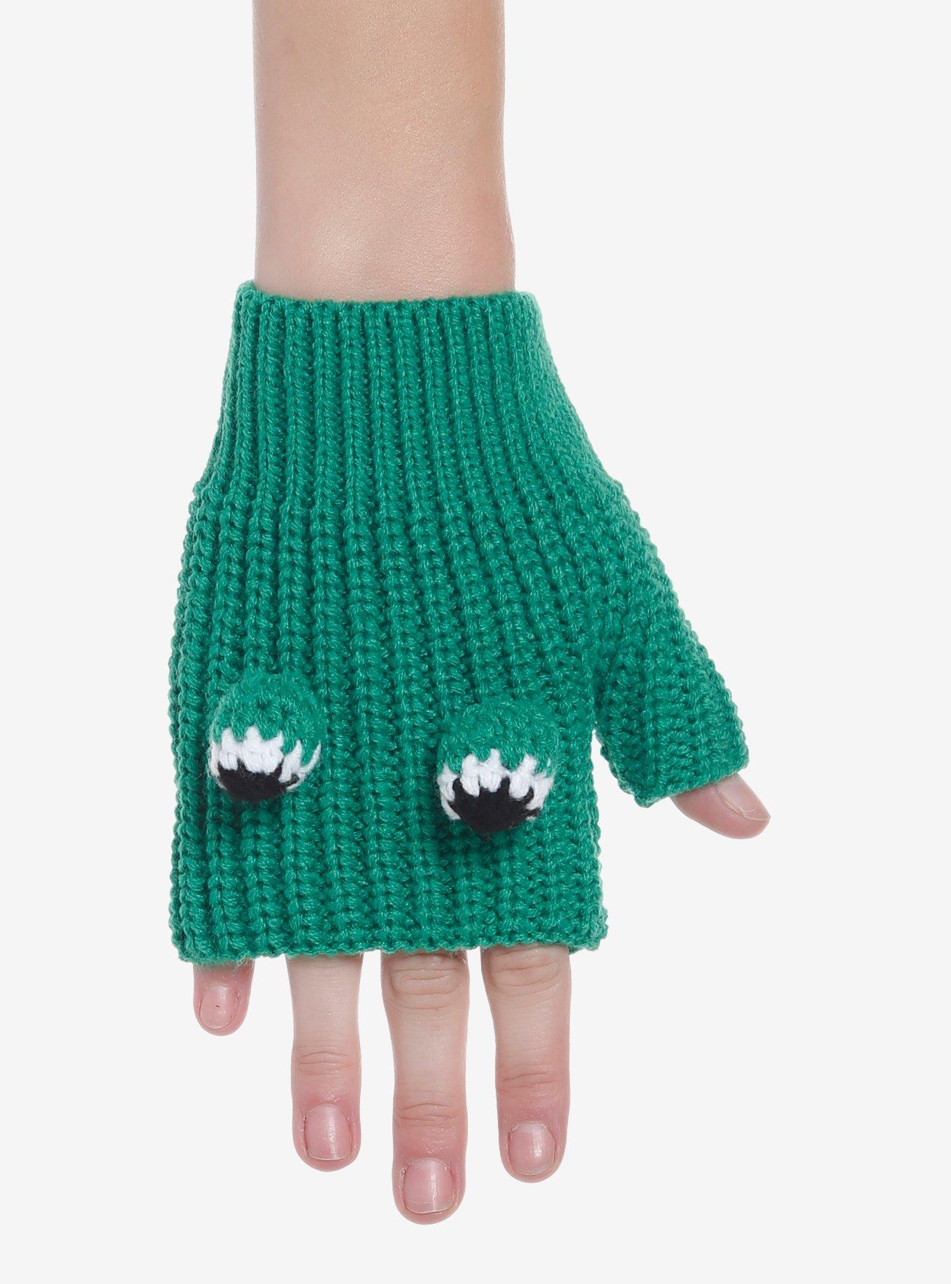 Frog 3D Eyes Knit Fingerless Gloves, , hi-res