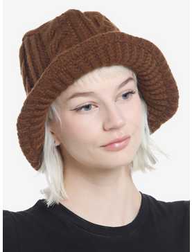Brown Cable Knit Bucket Hat, , hi-res