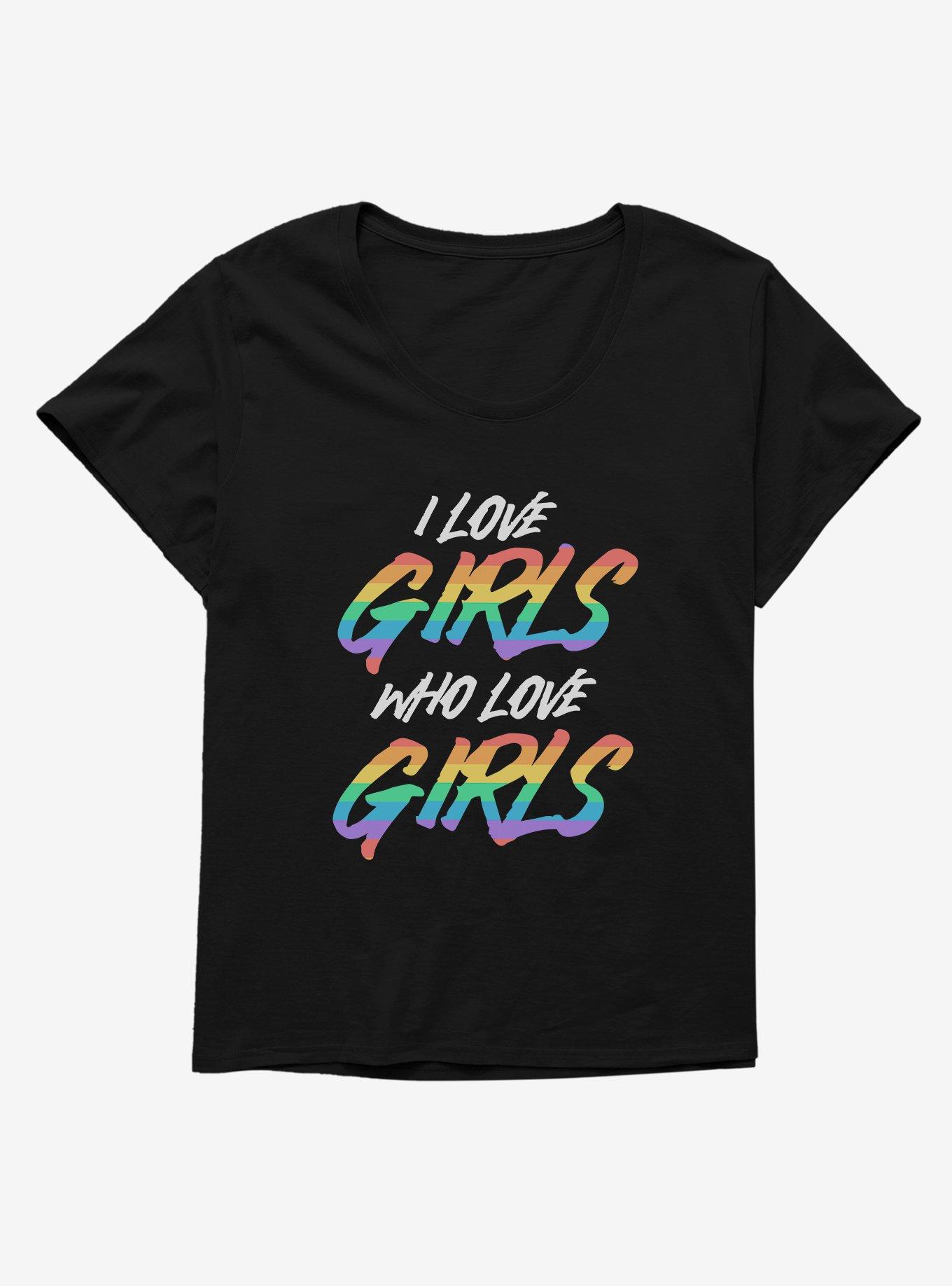 Pride I Love Girls Who Love Girls Womens T-Shirt Plus Size, BLACK, hi-res