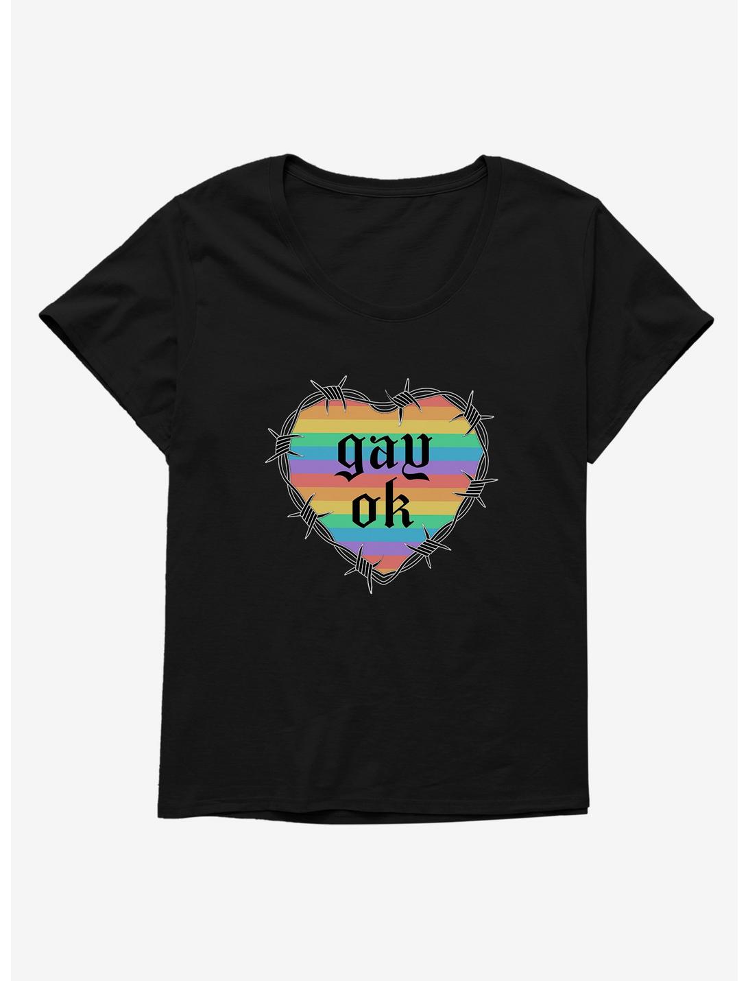 Pride Gay Ok Rainbow Heart Womens T-Shirt Plus Size, BLACK, hi-res