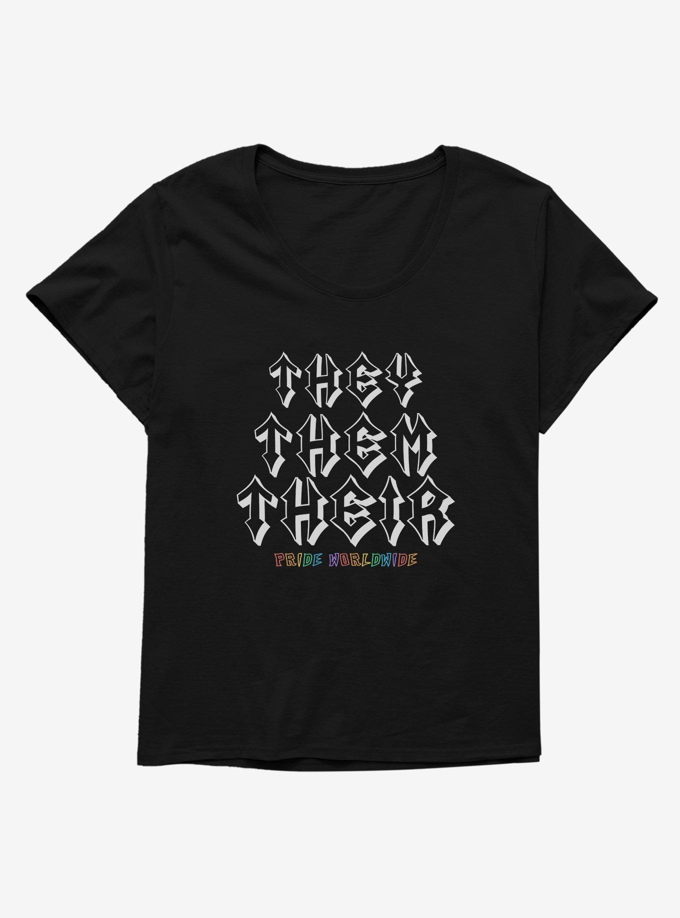 Pride They Pronouns Worldwide Womens T-Shirt Plus Size, BLACK, hi-res