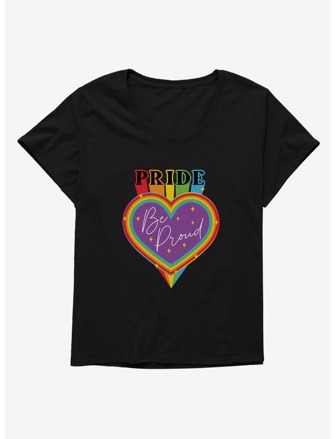Pride Be Proud Heart Sparkles Womens T-Shirt Plus Size, BLACK, hi-res