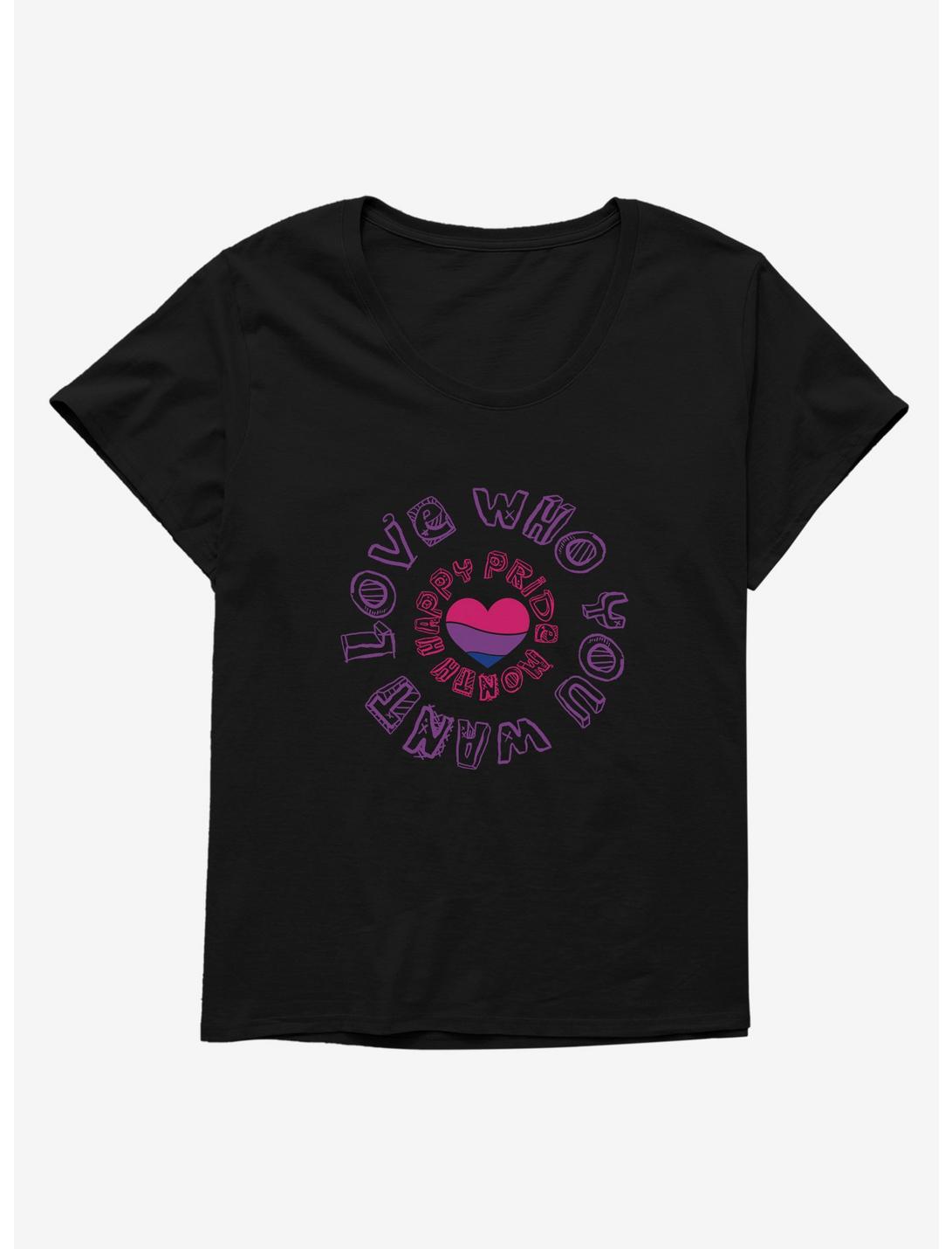 Pride Bisexual Heart Love Who You Want Womens T-Shirt Plus Size, BLACK, hi-res